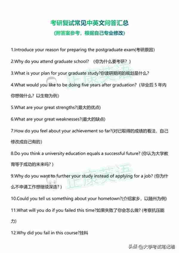 考研复试丨常见的21个问题及参考答案