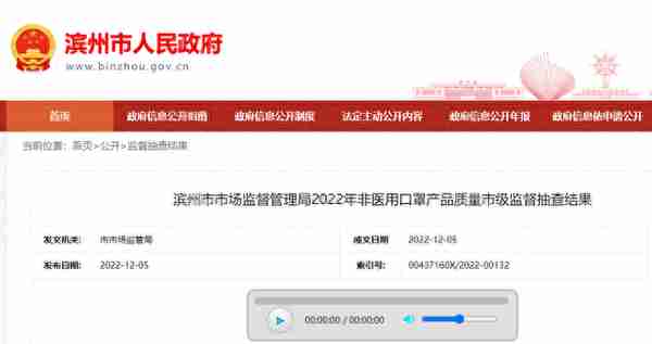 山东省滨州市市场监管局抽检10批次非医用口罩产品全部合格