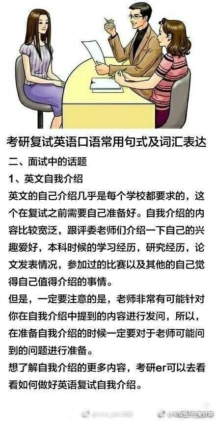 考研复试英语口语常用表达，准备考研的同学们赶紧操练起来吧！