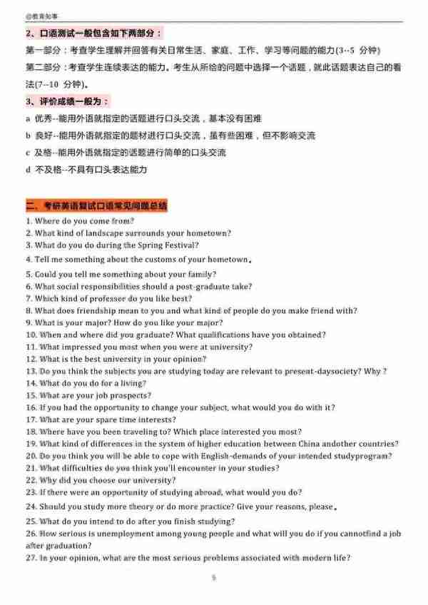 考研复试英语口语经典问题汇总，复试的同学请收藏学习！